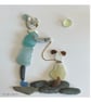 Handmade Sea Glass Dog Walker Picture - Framed 8x8 Sea Glass Art by Sam