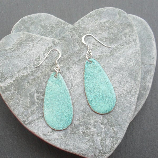 Sterling Silver With Turquoise  Enamelled  Copper Drop earrings