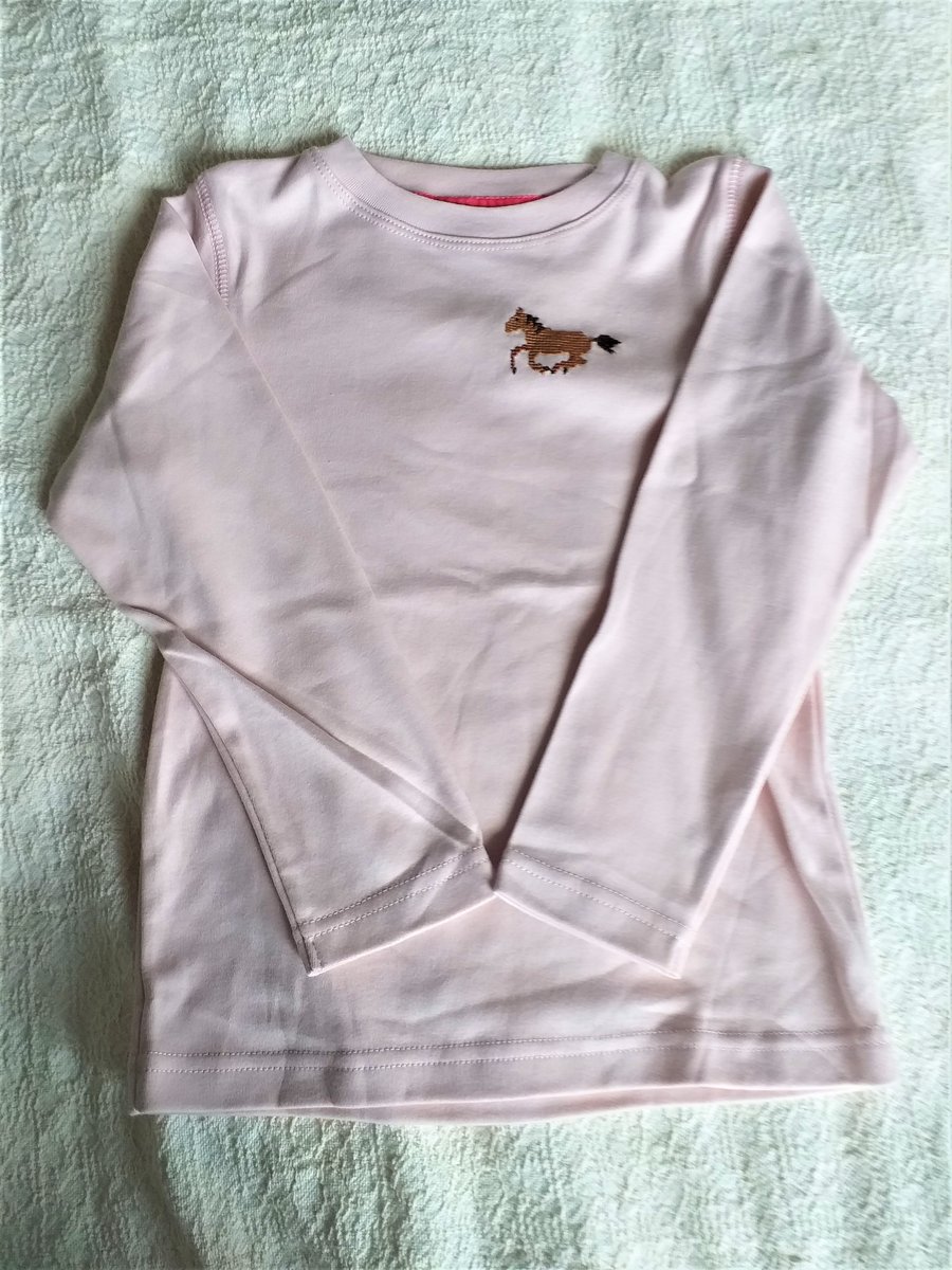 Horse, Long-sleeved, T-shirt, Age 7, hand embroidered