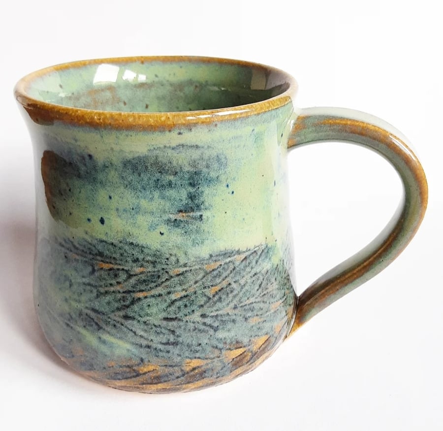 Green Patterned Glazed Mug - Hand Thrown Stoneware Ceramic Mug 