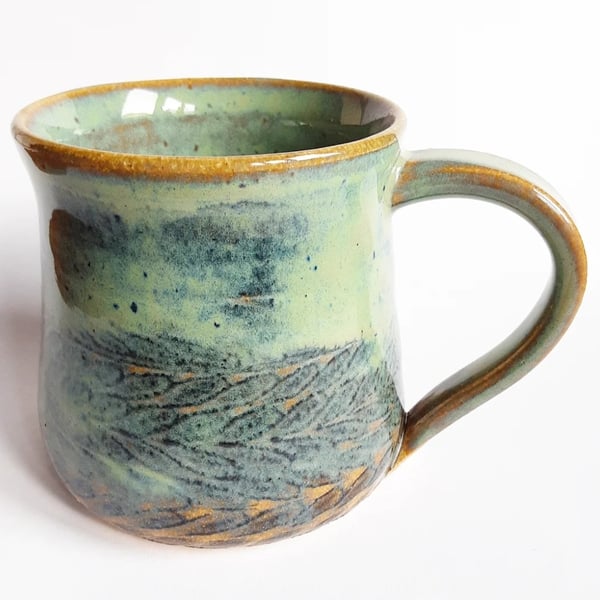 Green Patterned Glazed Mug - Hand Thrown Stoneware Ceramic Mug 