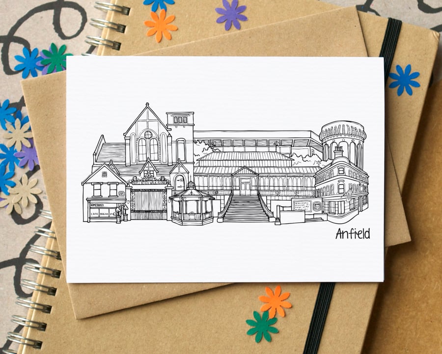 Anfield Neighbourhood Liverpool Skyline Greetings Card