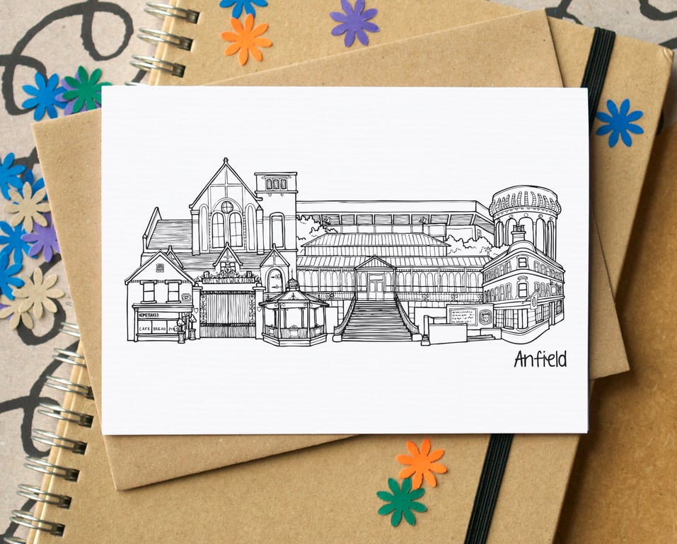 Anfield Neighbourhood Liverpool Skyline Greetings Card