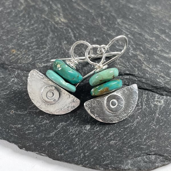  silver and turquoise earrings Ulu tribal blade