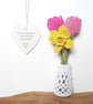 Handmade macrame tulips and daffodil flowers in upcycled vase - Image 1