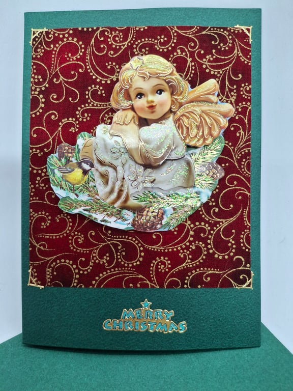 Angel decoupage and fabric card 322MF