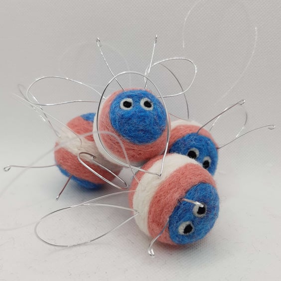 TransBee - needle-felted bee ornament in transgender colours (charity donation)