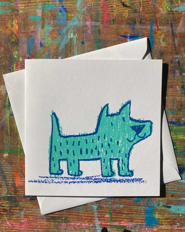Mint green Dog screen printed card by Jo Brown Happy Tomato 