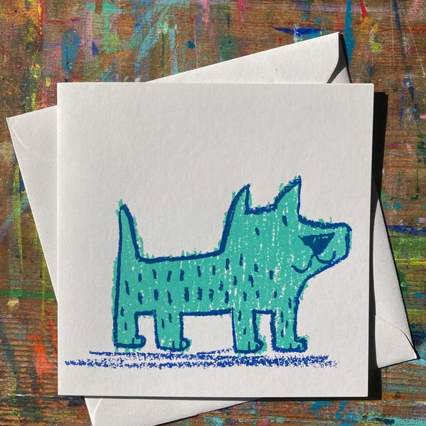 Mint green Dog screen printed card by Jo Brown Happy Tomato 