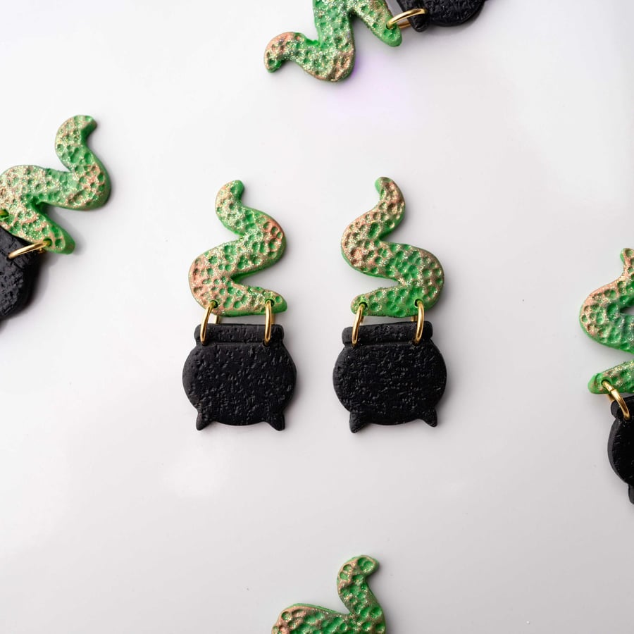 Cauldron Stud Earrings: Polymer Clay Witch Potion, Halloween Jewelry