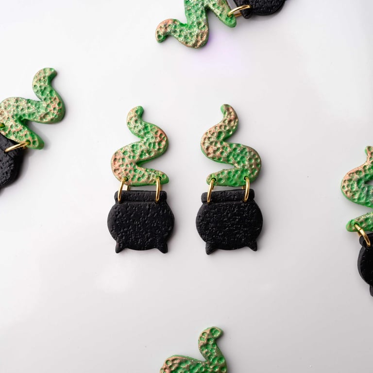 Cauldron Stud Earrings: Polymer Clay Witch Potion, Halloween Jewelry