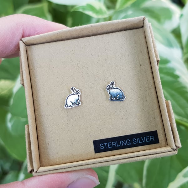 Sterling silver rabbit stud earrings