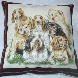 Puppy dogs meeting in the garden cushion 