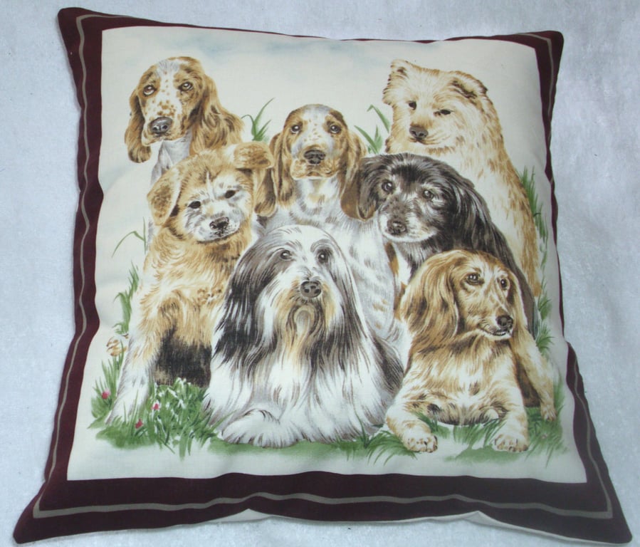 Puppy dogs meeting in the garden cushion 