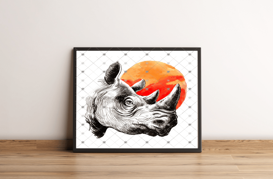 Rhino A4 Print, Rhino Custom Print, Personalised Wall Art, Custom Rhino Picture