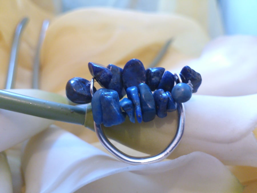 Lapis lazuli elasticated sterling silver ring