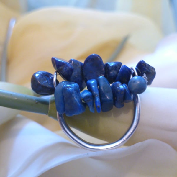 Lapis lazuli elasticated sterling silver ring
