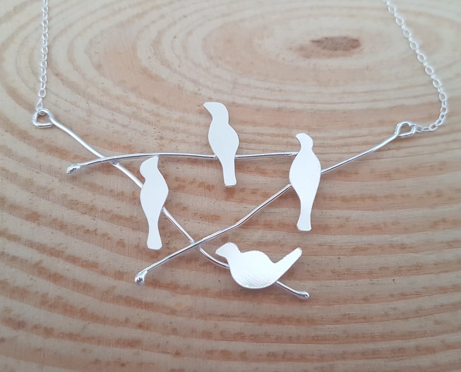Sterling Silver Bird On A Branch Necklace Pendant