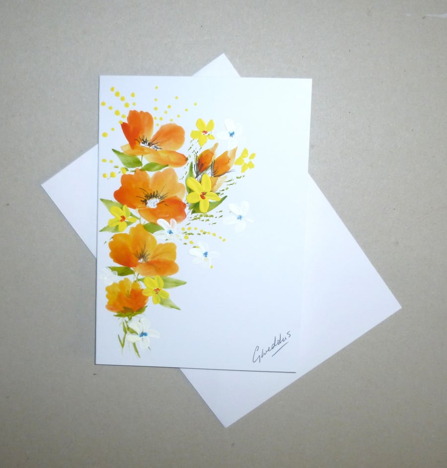original art hand painted floral blank greetings card ( ref FA 515 B2 )