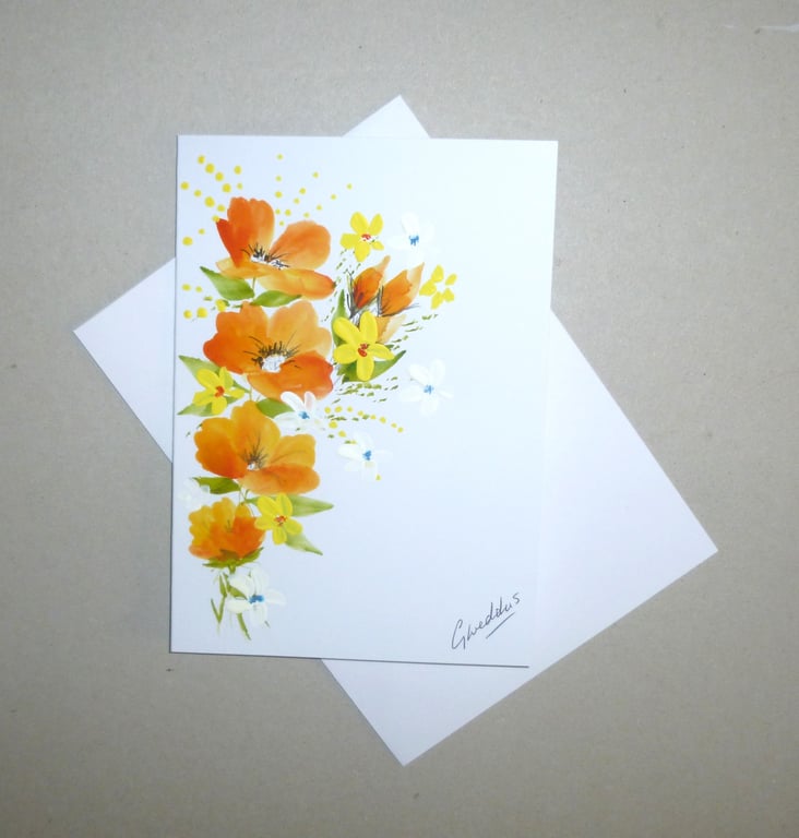 original art hand painted floral blank greetings card ( ref FA 515 B2 )