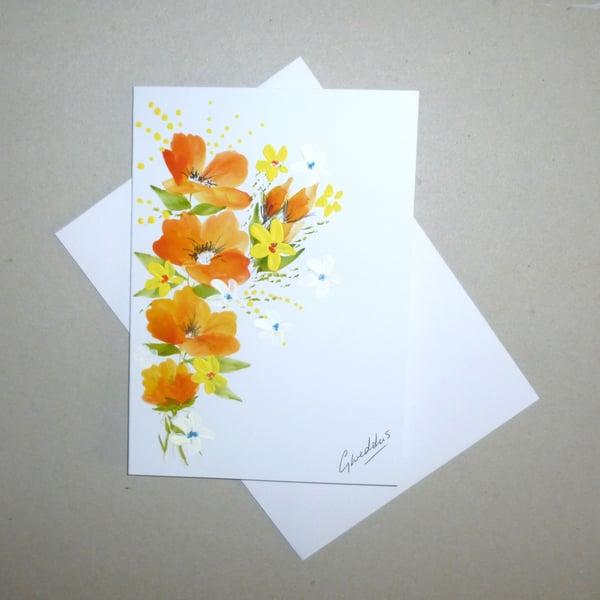 original art hand painted floral blank greetings card ( ref FA 515 B2 )