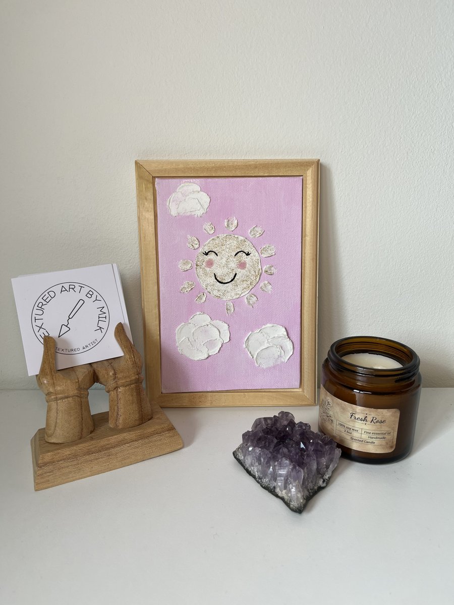 Good Morning, Baby! Happy Sun Textured Nursery Art Pink 5" x 7" Canvas