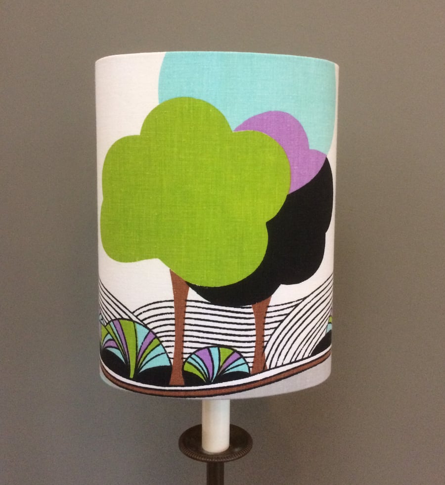 Retro style Art DECO 60s 70s Trees Vintage Fabric Oval Lampshade