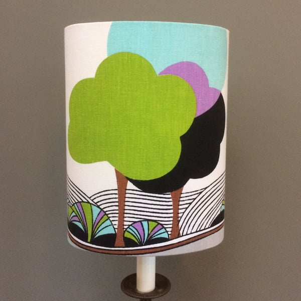 Retro style Art DECO 60s 70s Trees Vintage Fabric Oval Lampshade