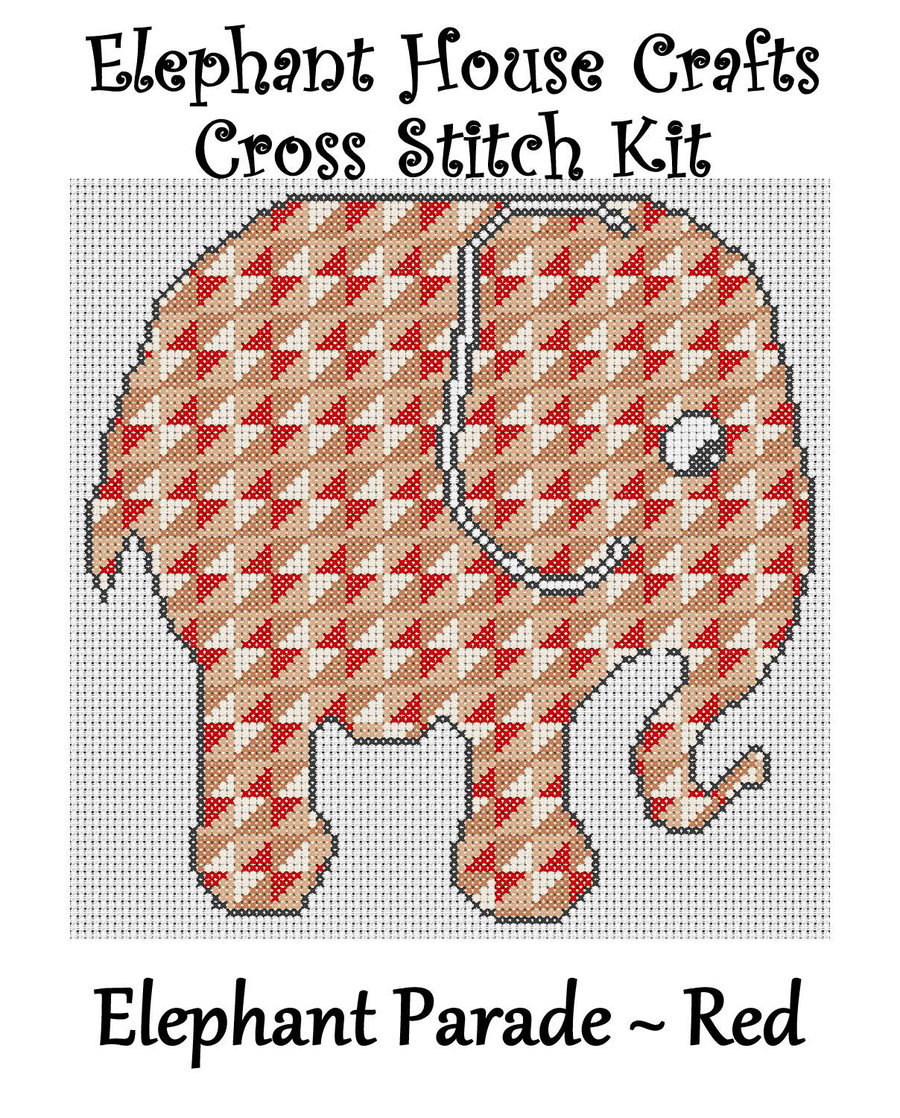 Elephant Parade Cross Stitch Kit Red Size Approx 7" x 7"  14 Count Aida