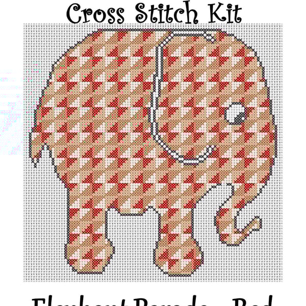 Elephant Parade Cross Stitch Kit Red Size Approx 7" x 7"  14 Count Aida