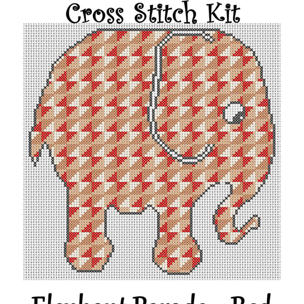 Elephant Parade Cross Stitch Kit Red Size Approx 7" x 7"  14 Count Aida