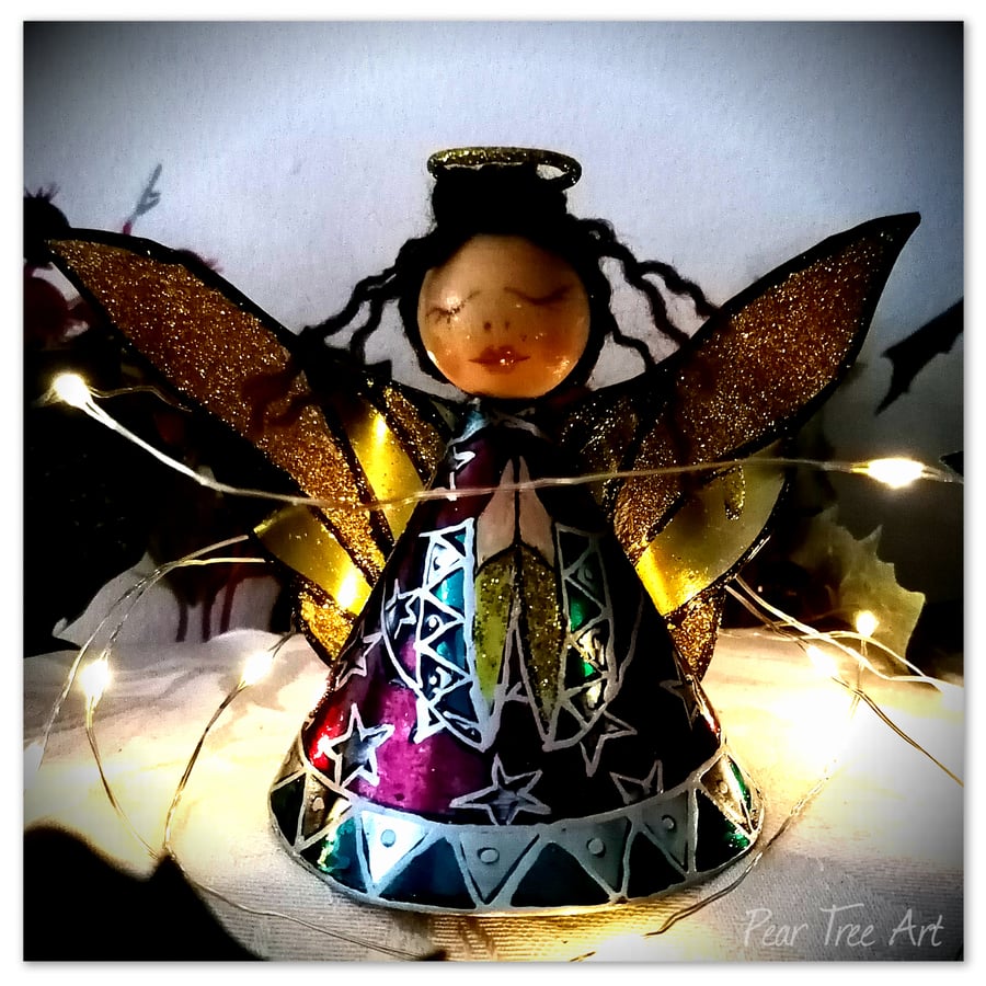  Medium: Tin Angel Christmas Tree decoration (dark pink)