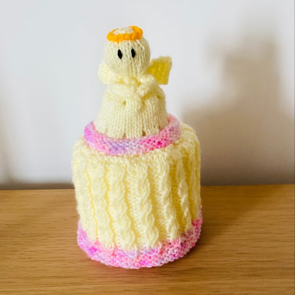 Hand knitted angel toilet roll cover, Hand knitted mini angel,