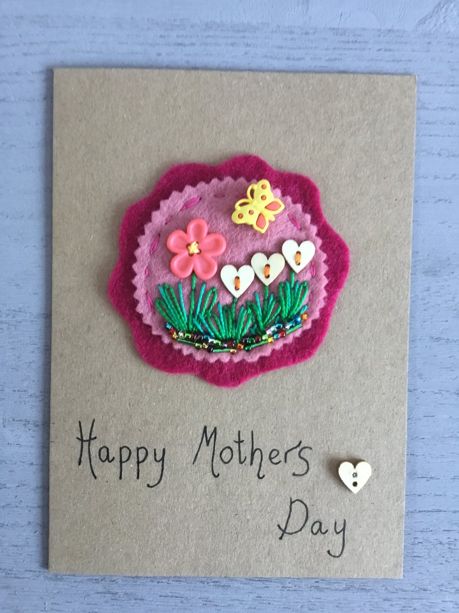 Hand Embroidered Heartfelt Mother’s Day Card 