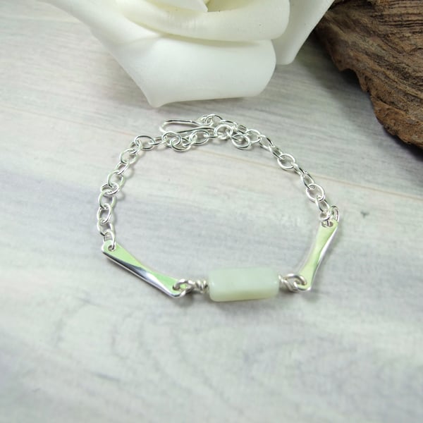 Sterling Silver and Jade Bracelet. Adjustable Fit