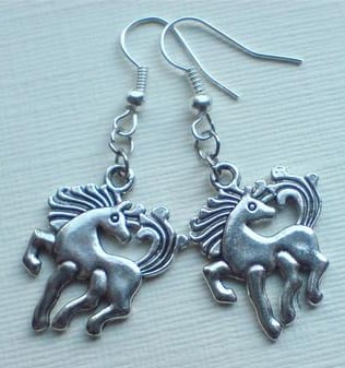 Silver Plate Horse Pony Drop Dangle Earrings