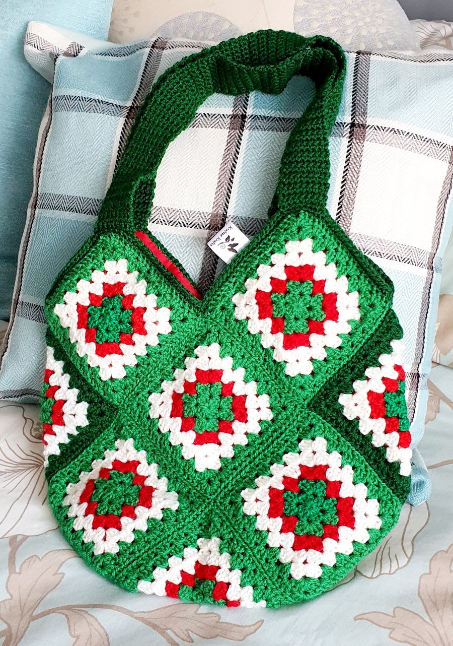 Green Crochet bag, tote bag, shopping bag 