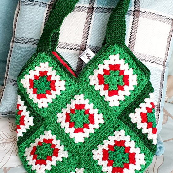 Green Crochet bag, tote bag, shopping bag 