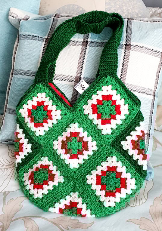 Green Crochet bag, tote bag, shopping bag 