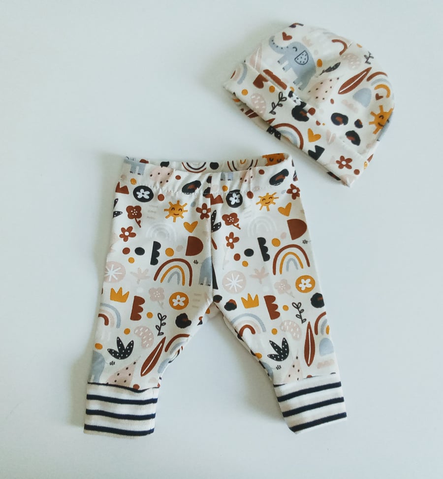 Preemie, premature baby Leggings and hat gift set, gift for new baby, unisex 