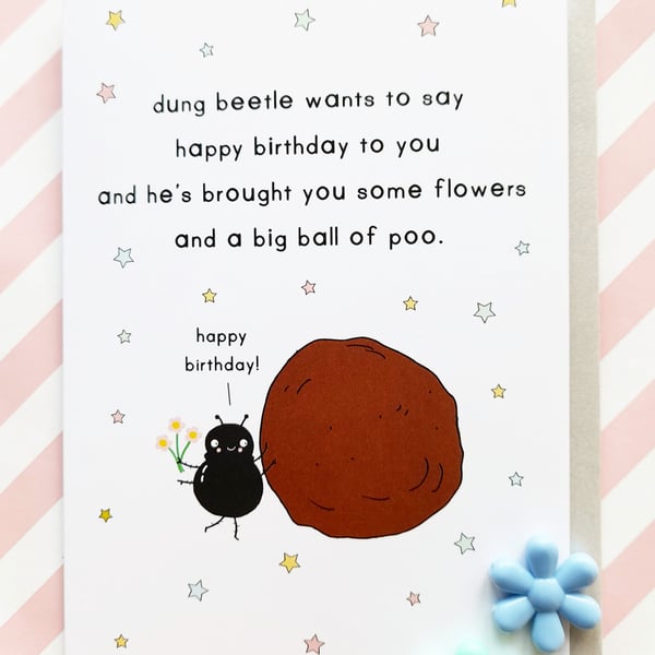 dung beetle poem A6 birthday greetings card, funny card, cute card