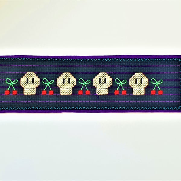 Skull and Cherries cross stitch bookmark