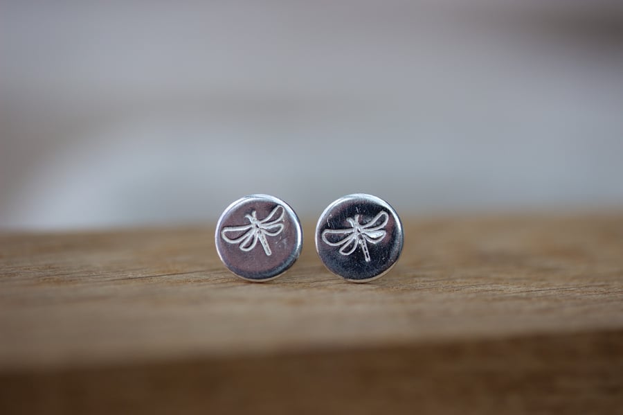 Silver Dragonfly Stud Earrings