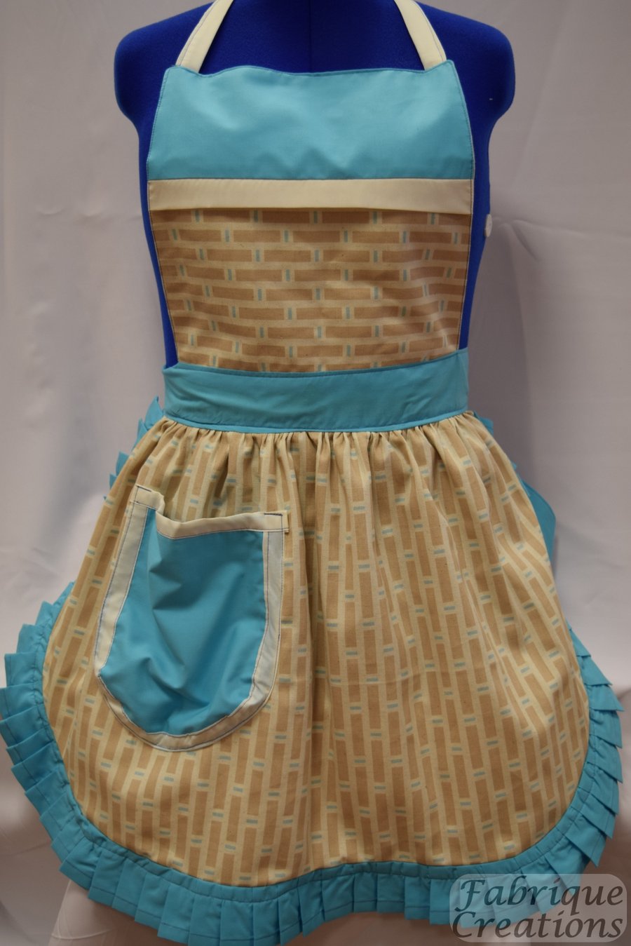 Vintage 50s Style Full Apron Pinny - Turquoise & Cream