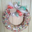 Buttons and Bow, 10" foam wreath 