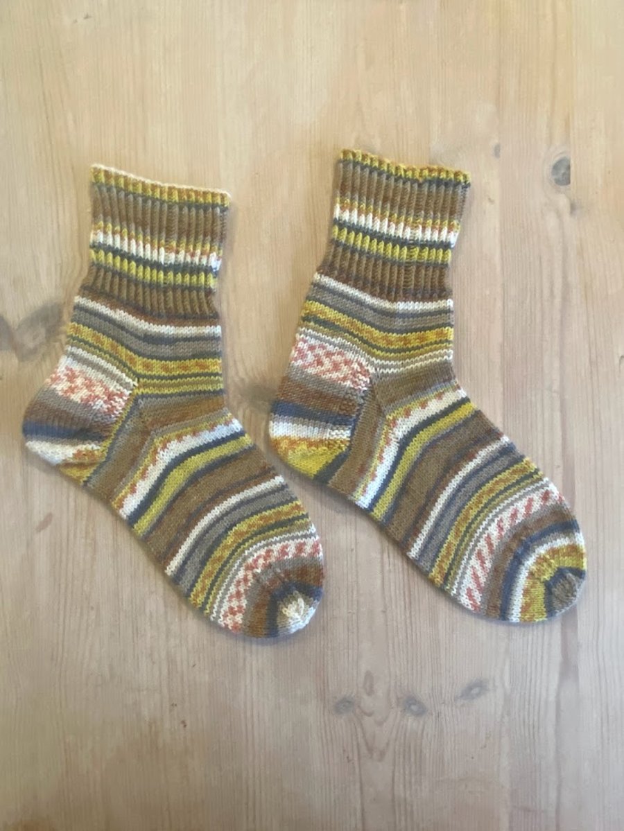 Ladies Hand Knitted Socks - Merino Yarn, Rosanna Mustard