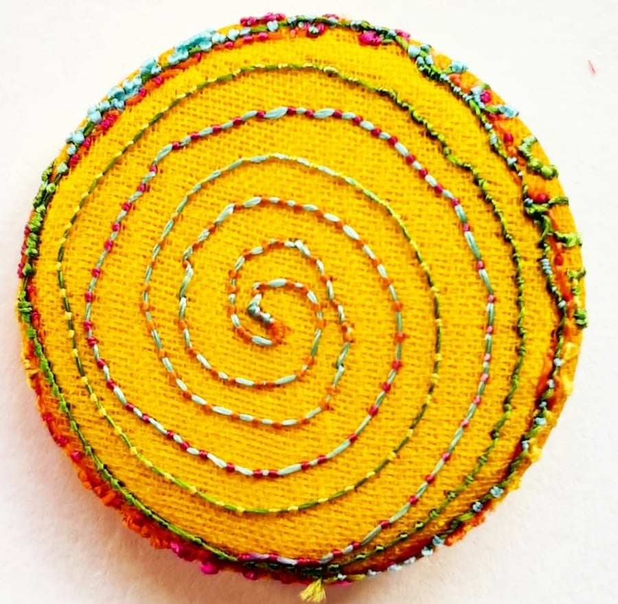 Badge One Inch Fabric Badge with Free Machine Embroidery 