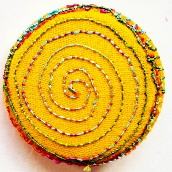Badge One Inch Fabric Badge with Free Machine Embroidery 