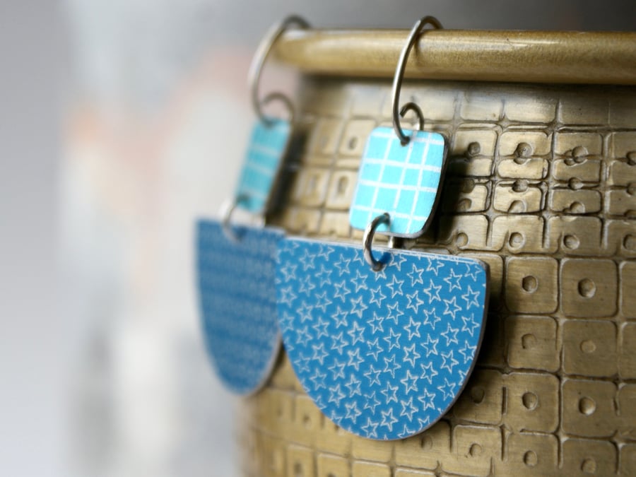 Colour pop half moon earrings - turquoise & blue