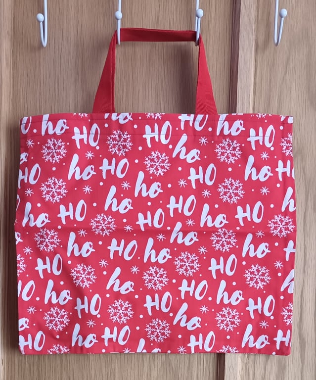 Large Christmas Snowflakes And Ho Ho Ho Words Reusable Gift  Bag. Free Delivery